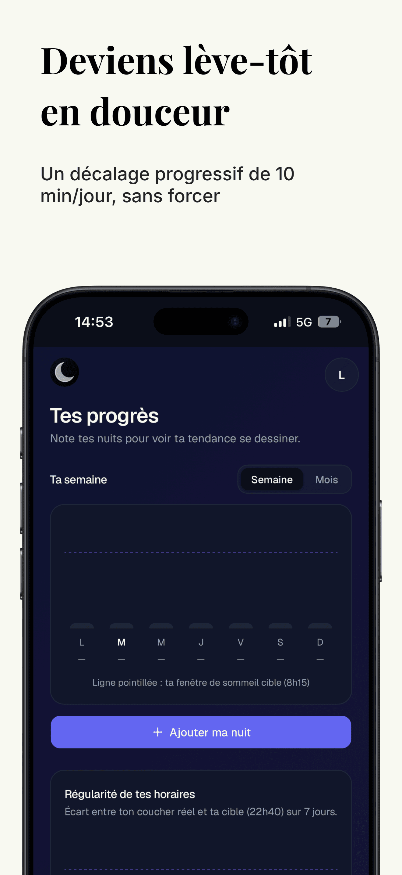 L’écran de progression montrant le décalage progressif vers un réveil plus tôt